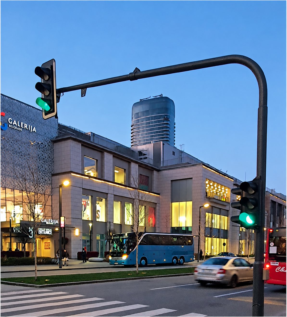 Traffic signals at Galerija Belgrade, Belgrade